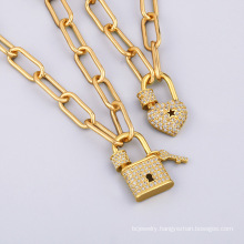 Shangjie OEM Cuban copper micro-inlaid zircon lock pendant necklace 18k gold necklace luxury necklaces